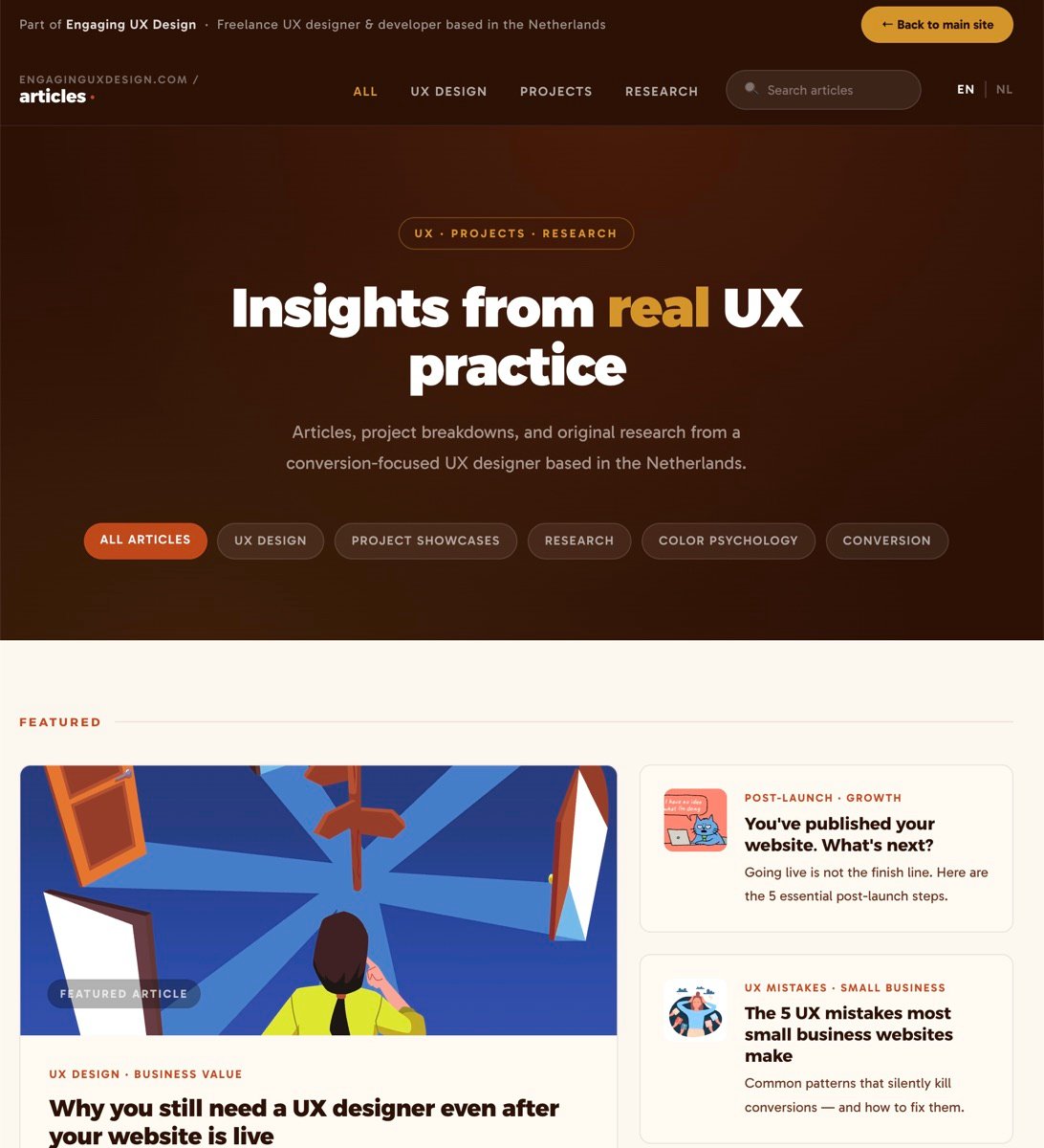 Homepage van de Engaging UX Design blog